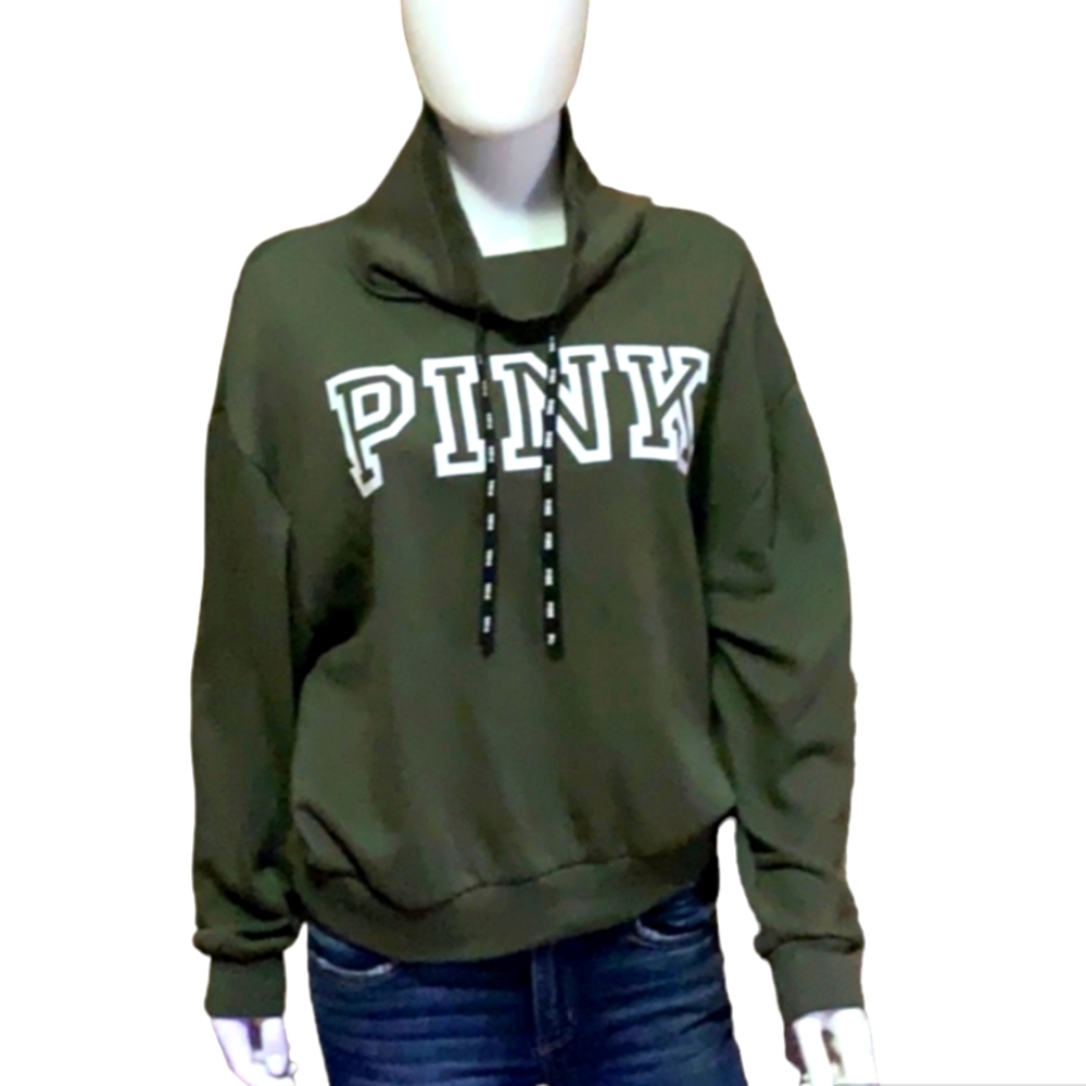 Victoria's Secret Pink Womens Green Cowl Neck Sweatshirt Size Medium Pullover